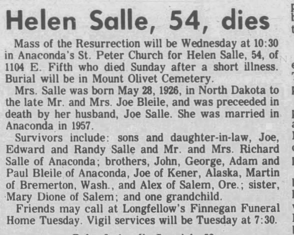 Helen Bleile Salle Obit